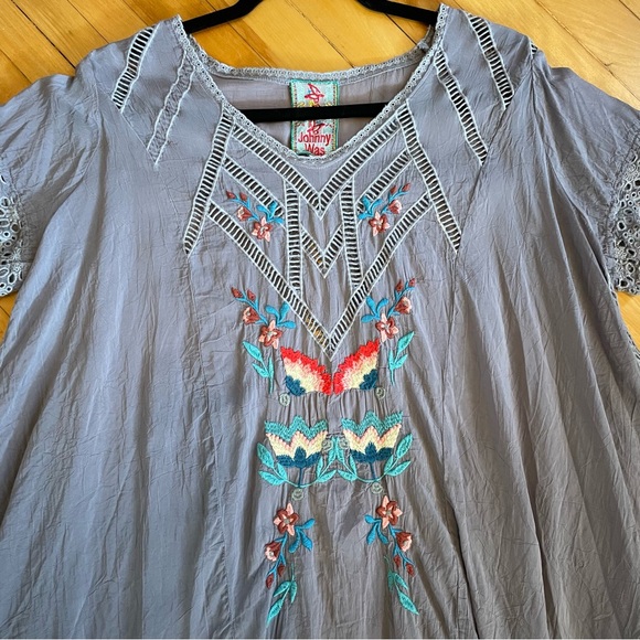 JOHNNY WAS Vara Blouse Top Cupra Rayon Embroidered Cut Out Ladder Lace Boho - Picture 2 of 15